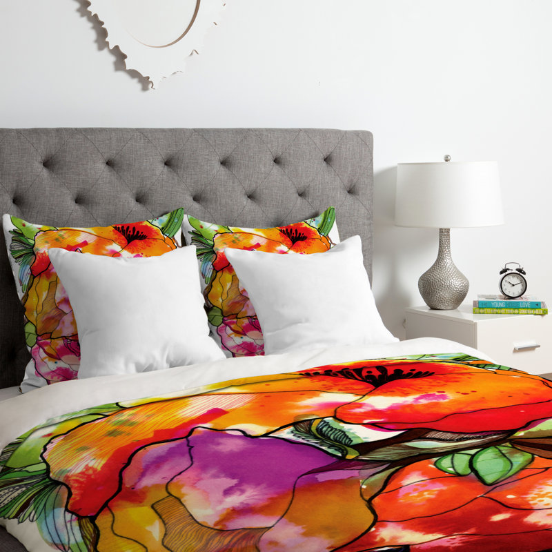 Cayenablanca Floral Duvet Cover, King Duvet Cover + 2 King Shams
