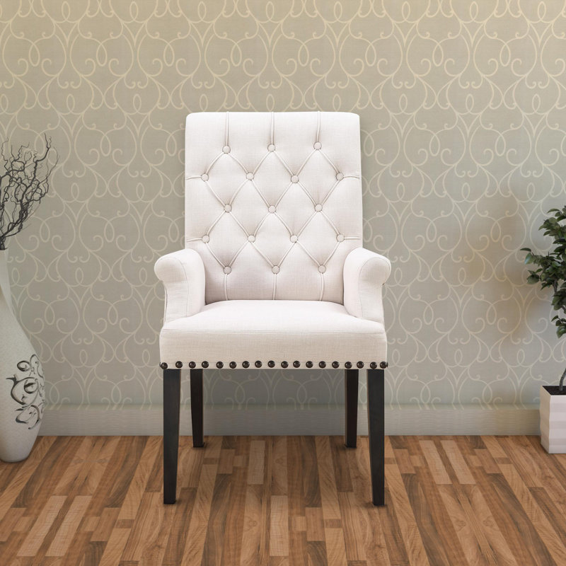 Millville 19.5'' H Tufted Upholstered Armchair, Rustic Espresso, White