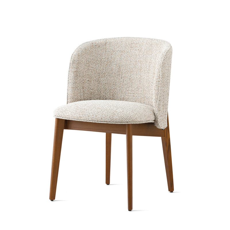 Abrey Upholstered Armchair with Wooden Base, Mud Brown, Walnut