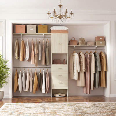 Bedrije 20"-120" Wooden Closet System with Doors and Drawers (2 Shelf Towers)