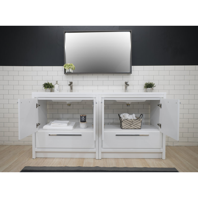 Drason 70.4'' Double Bathroom Vanity with Plastic Top, High Gloss White