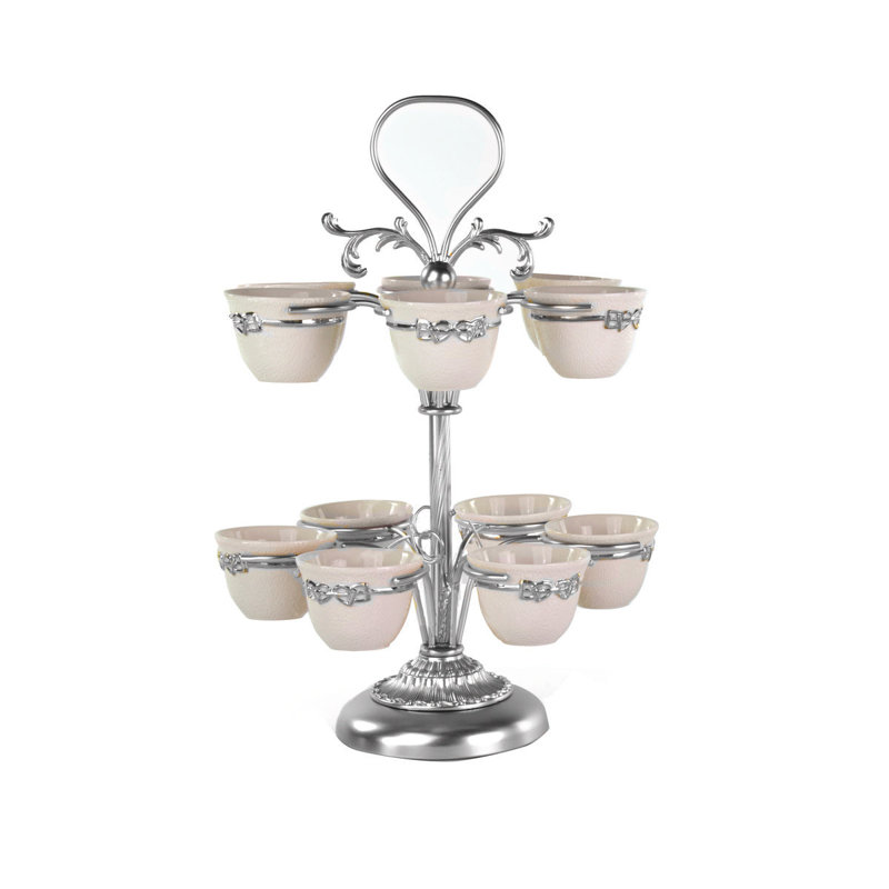 Dressage Cup Holder Set With 12 Cups, Cream/Silver