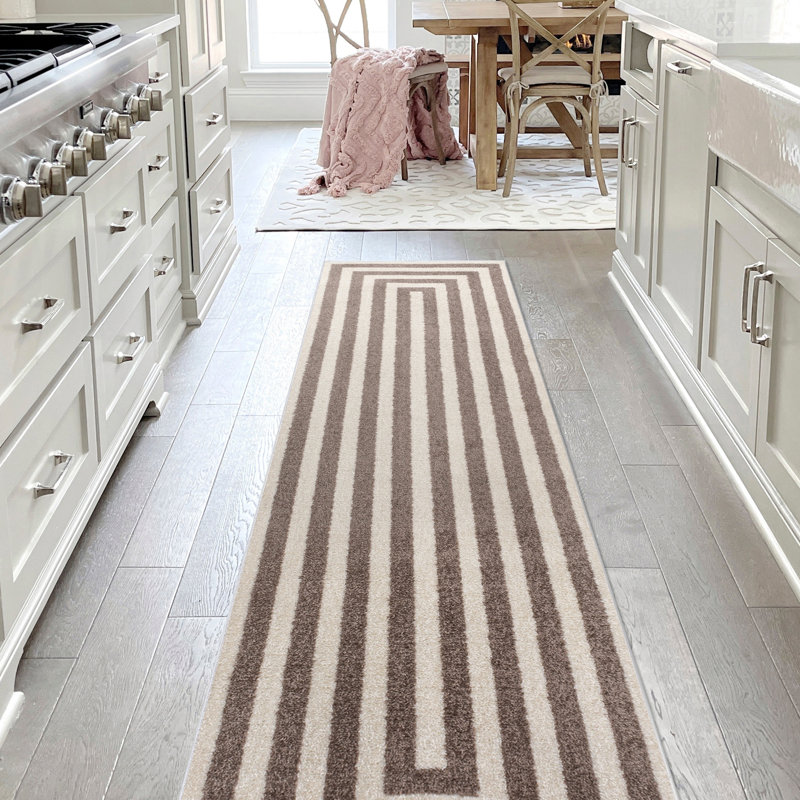 Isibeal Modern Classic Mitre Stripe Brown/Ivory Rug, Runner 2'2" x 8'