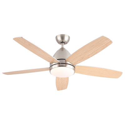 Ventilateur de plafond d'intérieur en nickel brossé de 52 po avec ensemble d'éclairage DEL intégré avec télécommande, 5 pales en contreplaqué et application intelligente
