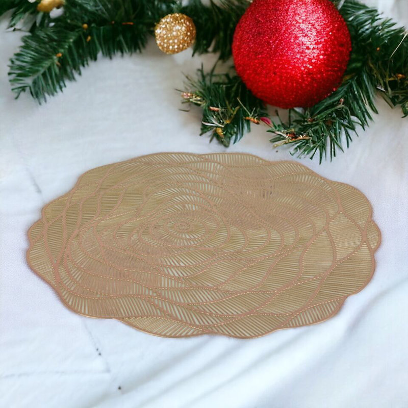 Essendon No Pattern Placemat And Coaster Set, Gold