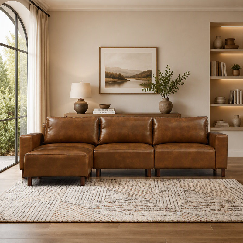 Canapé d'angle capitonné avec pouf convertible