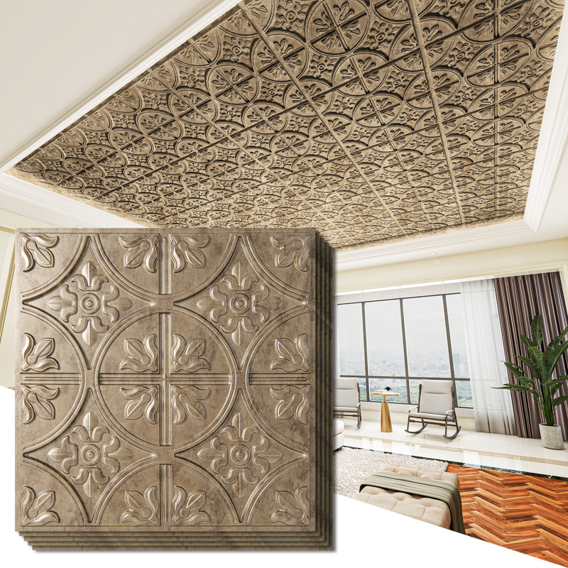 2 pi X 2 pi Carreaux de plafond en PVC à coller ou à poser, panneaux de PVC imperméables pour la décoration intérieure