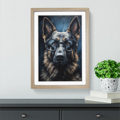 German Shepherd With Glasses No.4 - Single Picture Frame Print on Wood