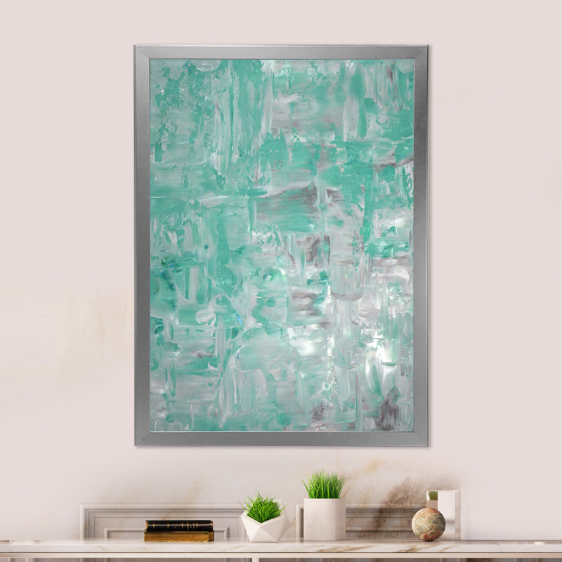 «Teal and Gray Abstract Impression», reproduction d'art moderne et contemporaine sur toile, Cadre photo argenté