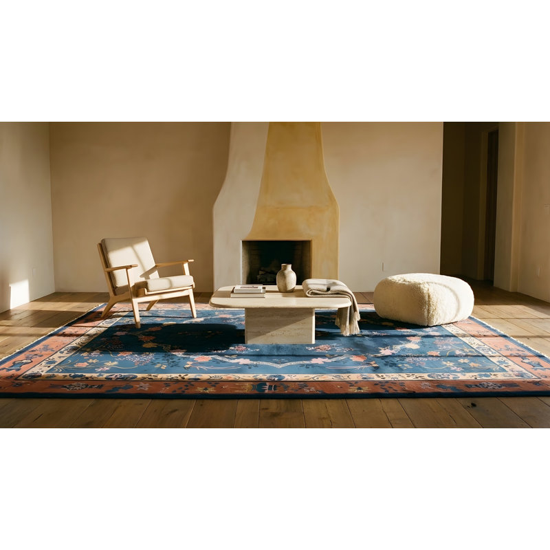 Tapis antique bleu et rouge en laine