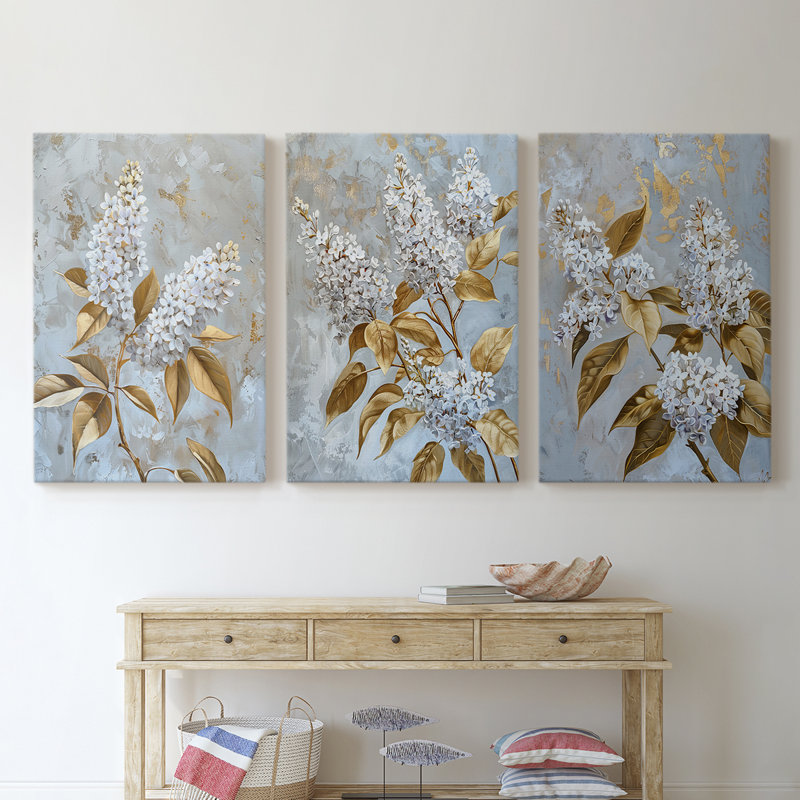 Série d'étude florale Lxxxv - Ensemble de 3 toiles tendues avec châssis - Prêt à être accroché, H 27 po x l 18 po