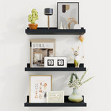 Rustic Floating Shelves Set of 3 with Lip, Picture Ledge Shelf for Nursery, Living Room – Multipurpose Storage Organizer, Bookshelf, & Photo Display Rack Black