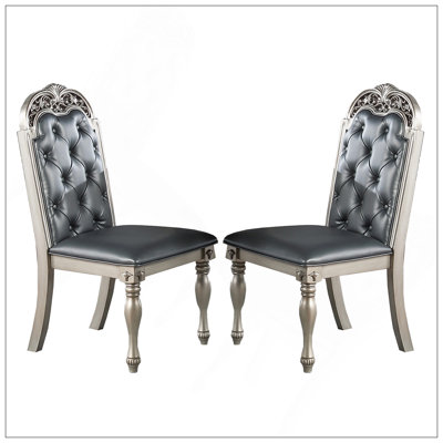 Ensemble de 2 chaises de salle à manger rembourrées en polyuréthane avec dossier capitonné et siège en mousse confortable, parfait pour les salles à manger élégantes.