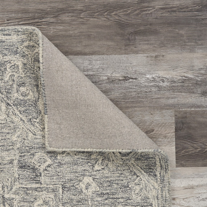 Ivy Handmade Transitional Distressed Floral Motif Tufted Wool Area Rug, Rectangle 3' x 5', Gray