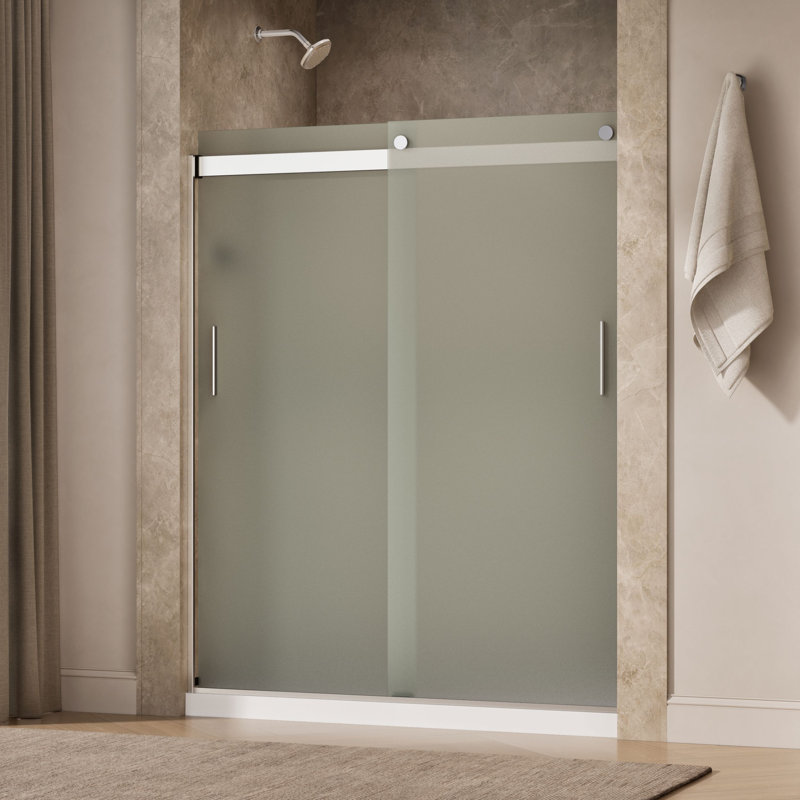 Levity 74" H x 59.63" W Bypass Shower Door with CleanCoat Technology, Bright Silver, Frosted