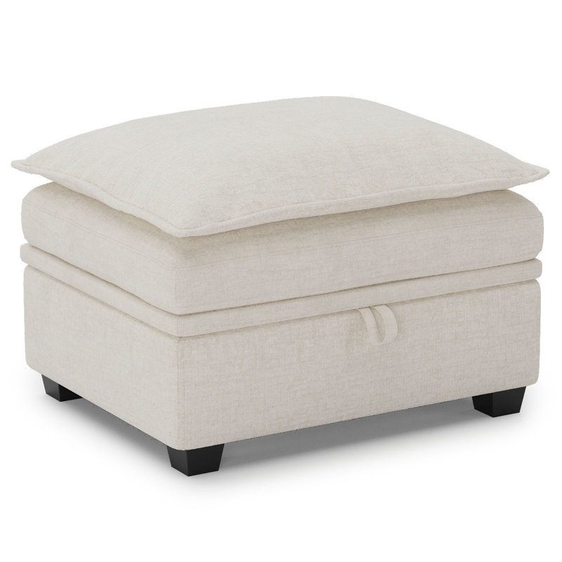 Repose-pieds en chenille avec rangement Luna, Beige