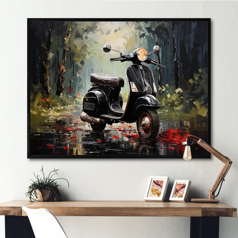 Scooter Adventures I sur impression sur toile, Cadre flottant noir, H 34 po x l 44 po x P 1,5 po