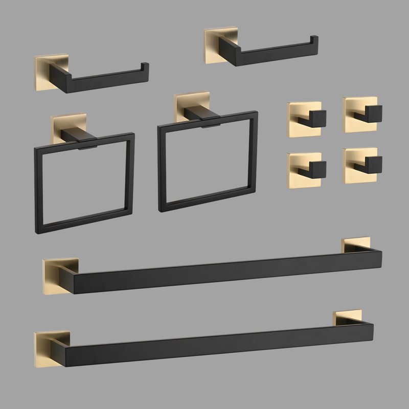10 - Piece Bathroom Hardware Set, Black/Gold
