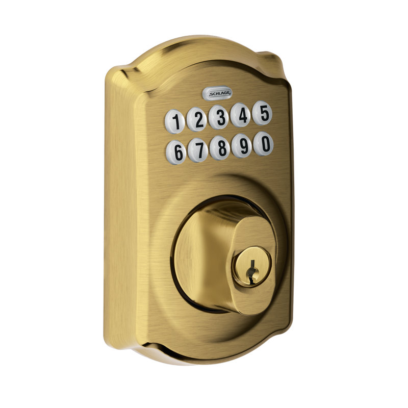 Schlage Keypad Deadbolt with Camelot Trim, Yes, Antique Brass