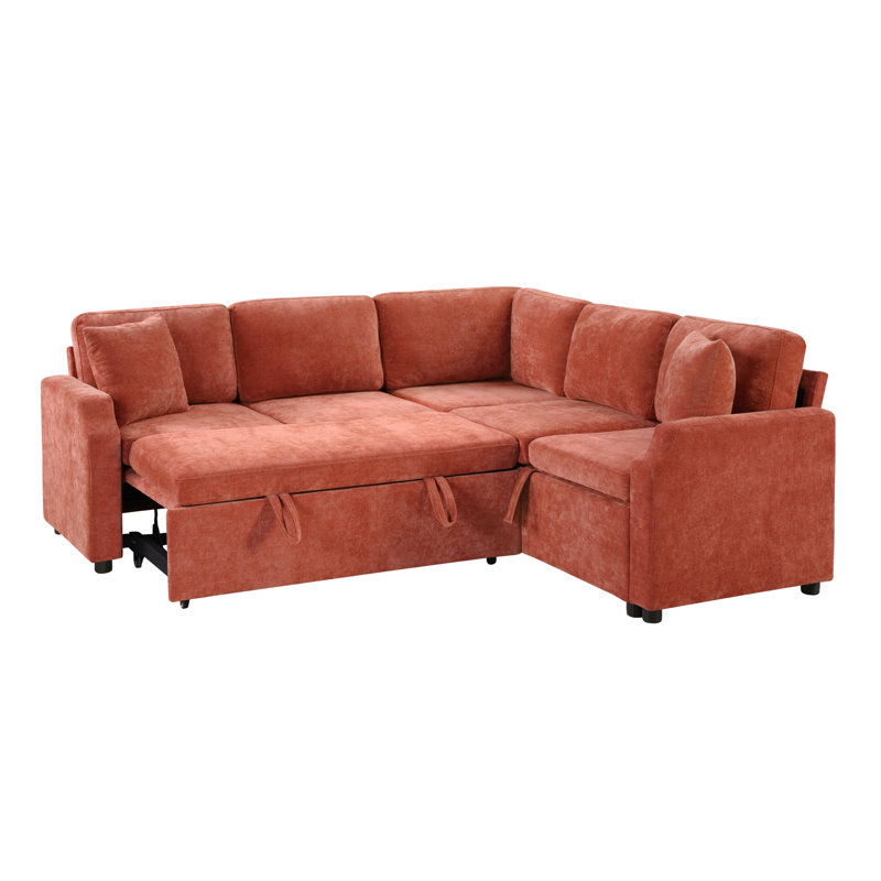 Orange 81.9" L-Shaped Sectional With Storage And Bed Functionality, Soft Chenille, Throw Pillows, Curved For Contemporary Homes Decor Orange, 81.9", Upholstered , Function, Space, Matching Arm, Small