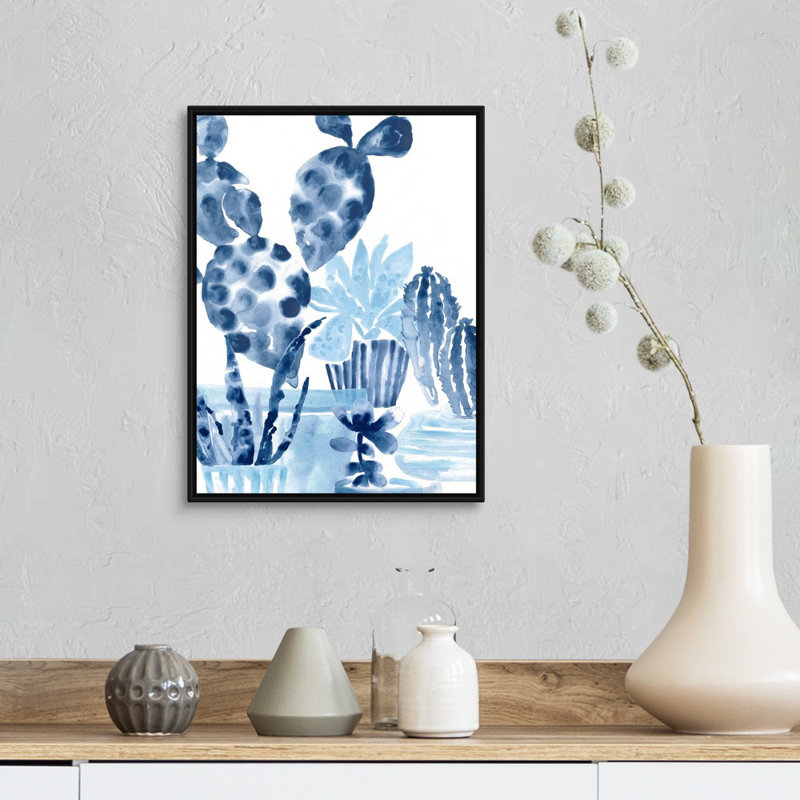 Indigo Succulent II - reproduction d'art sur toile, H 17,7 po x l 13,7 po x P 1,75 po, Cadre flottant noir