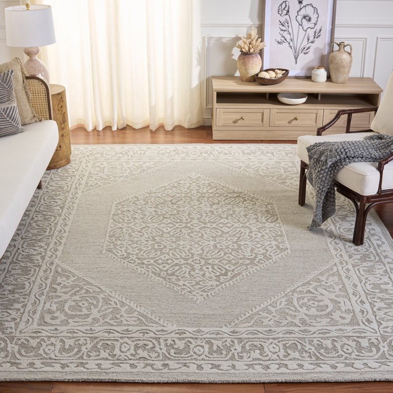 Arcie Owen Oriental Handmade Tufted Ivory/Gray Area Rug, Rectangle 8' x 10'
