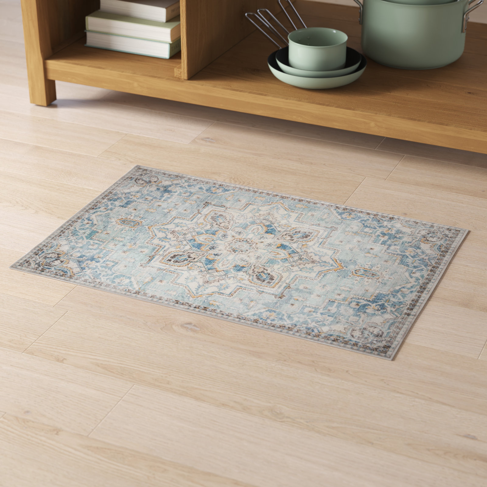 Maz Light Blue Oriental Rug, Rectangle 2' x 3'