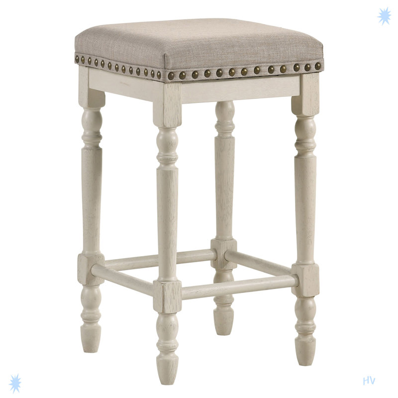 Tabourets à hauteur de comptoir brun clair et blanc antique (ensemble de 2)