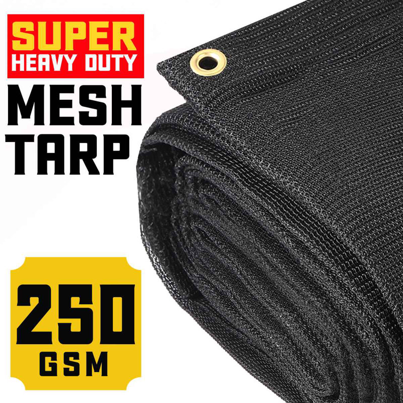 24 ft. x 50 ft. 250 GSM 7.5 oz Heavy Duty Mesh Tarp, UV Resistant, Black