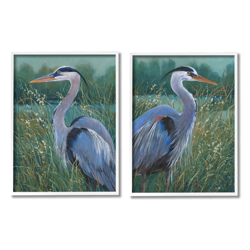 Herons & Lake Landscape, reproduction encadrée sur bois 2 pièces, H 14 po x l 22 po x P 1,5 po