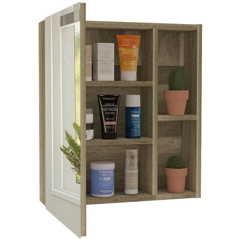 Armoire à pharmacie avec miroir Clifton, cinq tablettes internes, Noyer