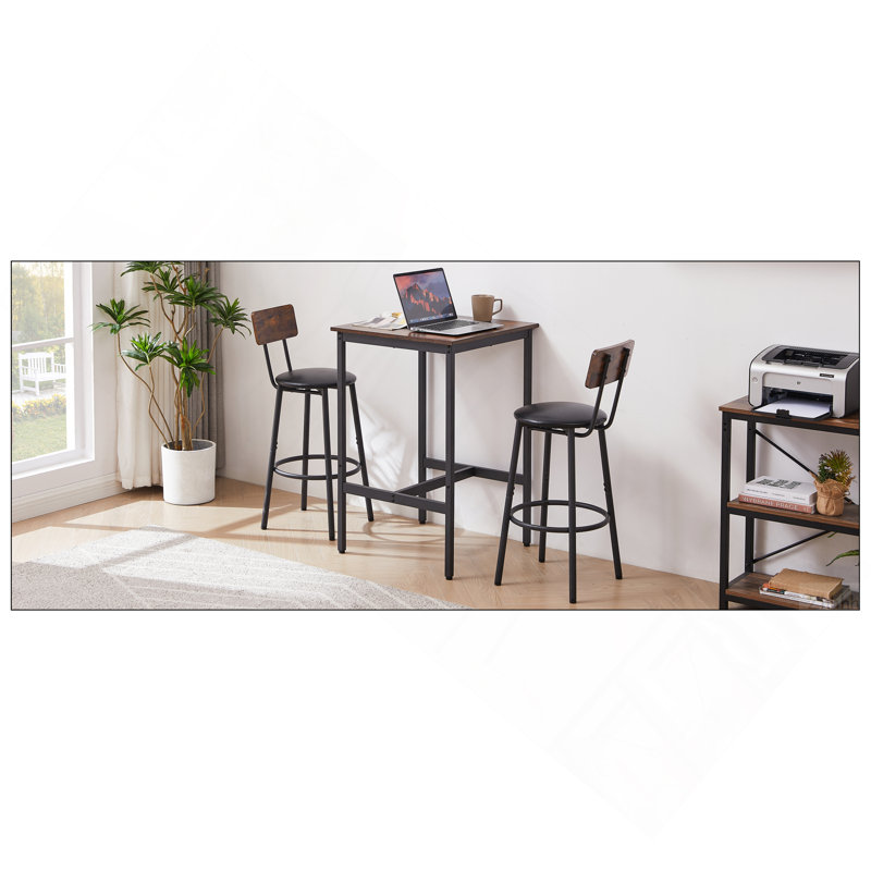 Ensemble de table de bar avec 2 tabourets de bar en polyuréthane avec dossier, brun rustique, l 23,62 po x P 23,62 po x H 35,43 po