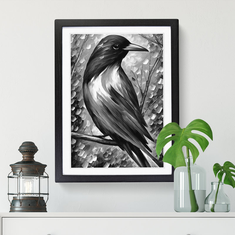 Libia Magpie Bird Painted Vol.2 - Picture Frame Print, 34cm H x 25cm W x 2cm D, Oak