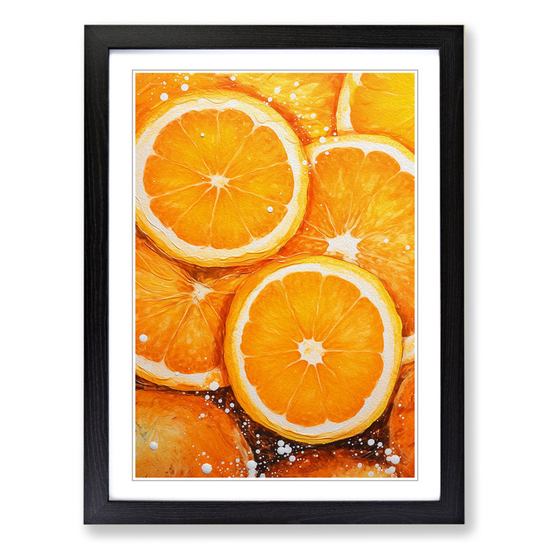 Sliced Orange - Single Picture Frame Print on Wood, 34cm H x 25cm W x 2cm D, Black Framed