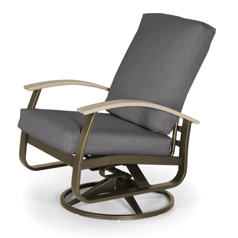 Askar Swivel Powder Coated Aluminum Outdoor Lounge Chair, Cast Slate Sunbrella® Plainweave, Textured Beachwood, Desert P60