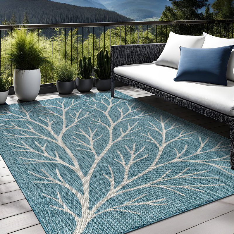 Tapis floral d'intérieur pour l'extérieur, Aqua, Rectangle 8' x 10'