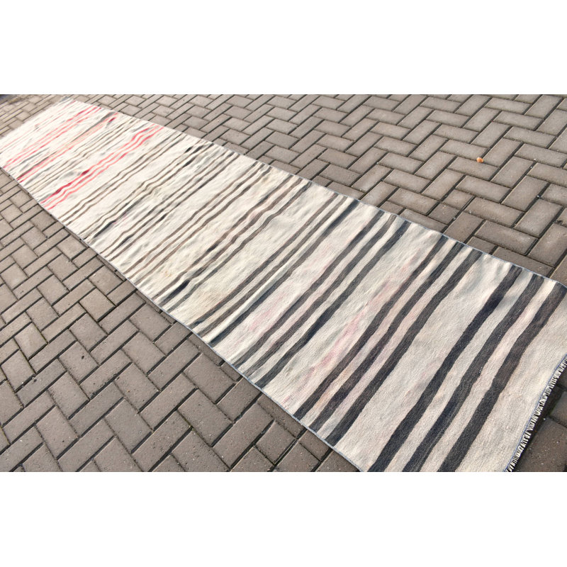 Chemin de table turc rétro fait à la main avec kilim en laine rayé beige et rouge pour un couloir Boho unique et chic