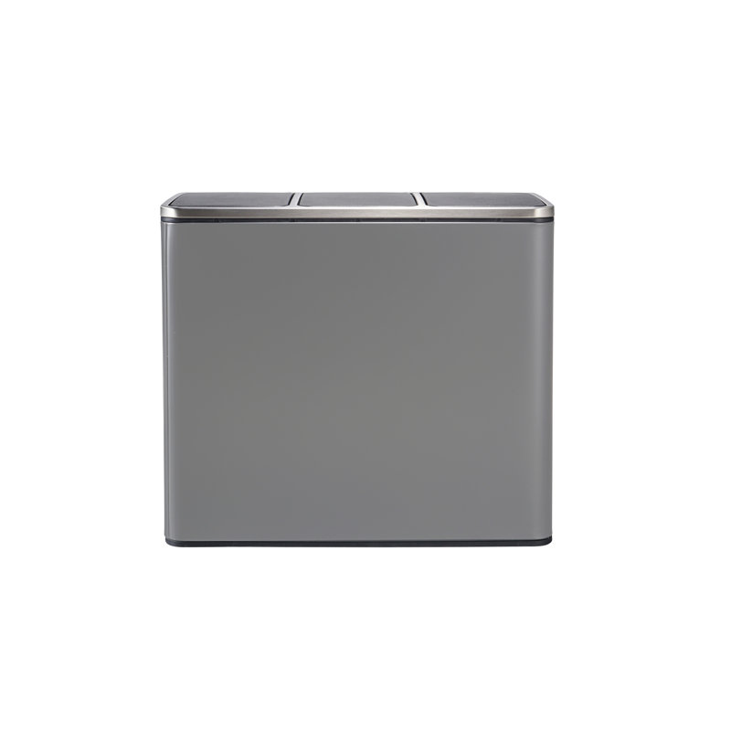 The Step N' Sort, 3X18l, 3-Compartment Trash And Recycling Bin With Slow Close Lid And Removable Inner Bins, Black, 16, Grey