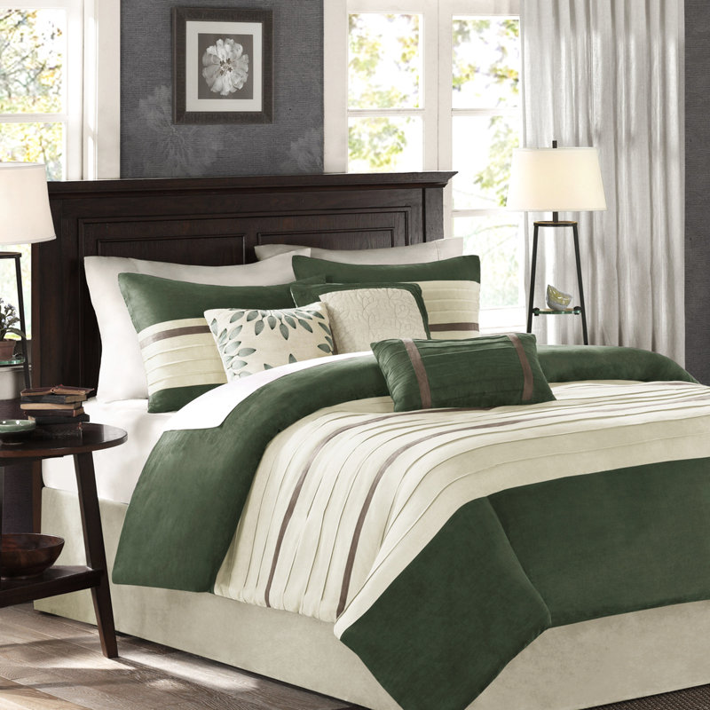 Édredon en faux suède 7 pièces pour très grand lit - microsuède doux et coussin décoratif, Vert