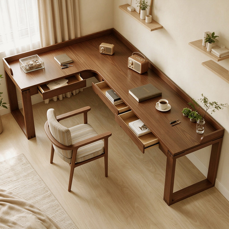 L-Shaped Solid Wood Solid Wood Secretary Desk