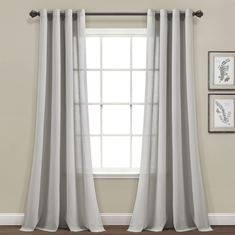 Cotton Blend Semi Sheer Curtain Pair, Light Gray