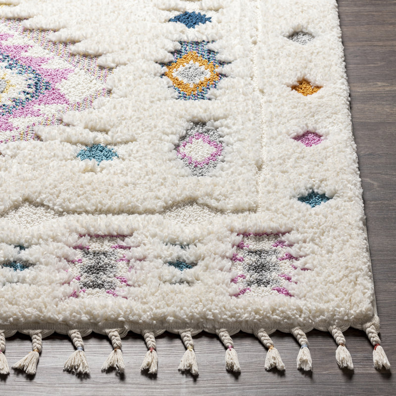 Diemer Machine Woven Blue/Cream/Pink Area Rug, Rectangle 6'7" x 9'