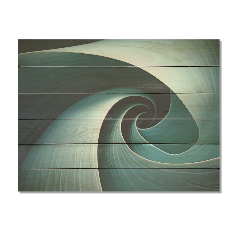 Turquoise, coquille spirale de poisson I - Nautilus, art sur bois de pin naturel, H 30 po x l 40 po