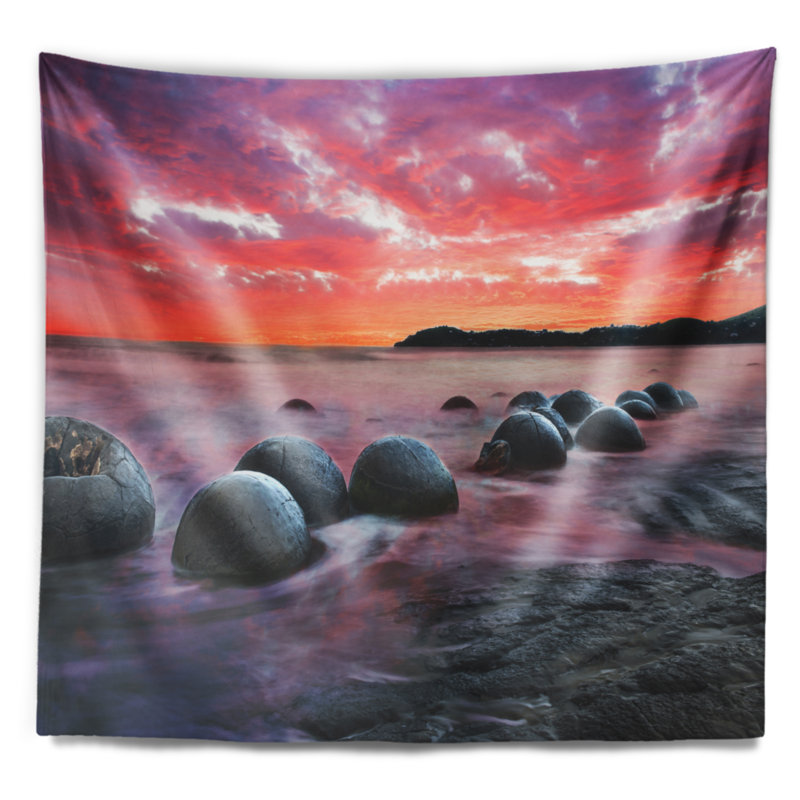 Tapisserie «Seashore Moeraki Boulders at Sunset», H 32 po x l 39 po