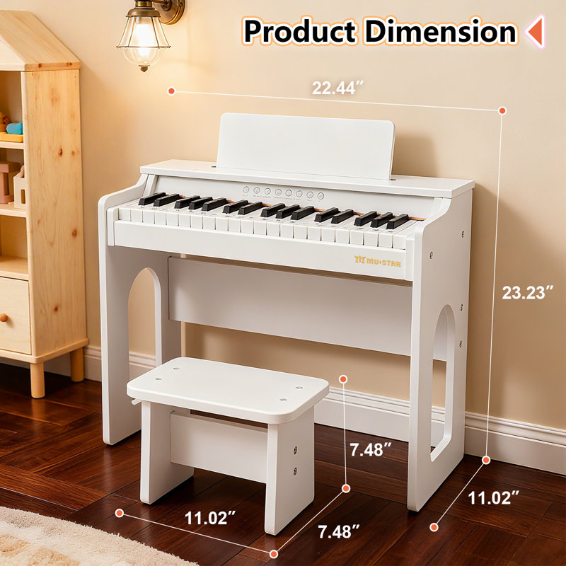 Jeu de musique en bois avec banc pour enfants, Blanc