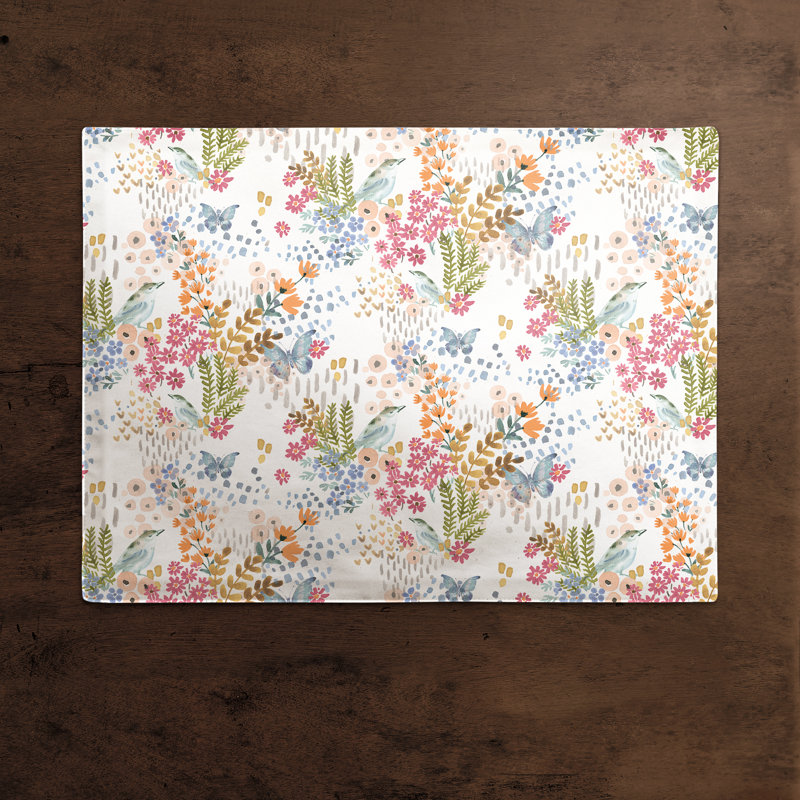 Napperon en coton 14 "Butterfly Bird, Blanc / bleu / rose