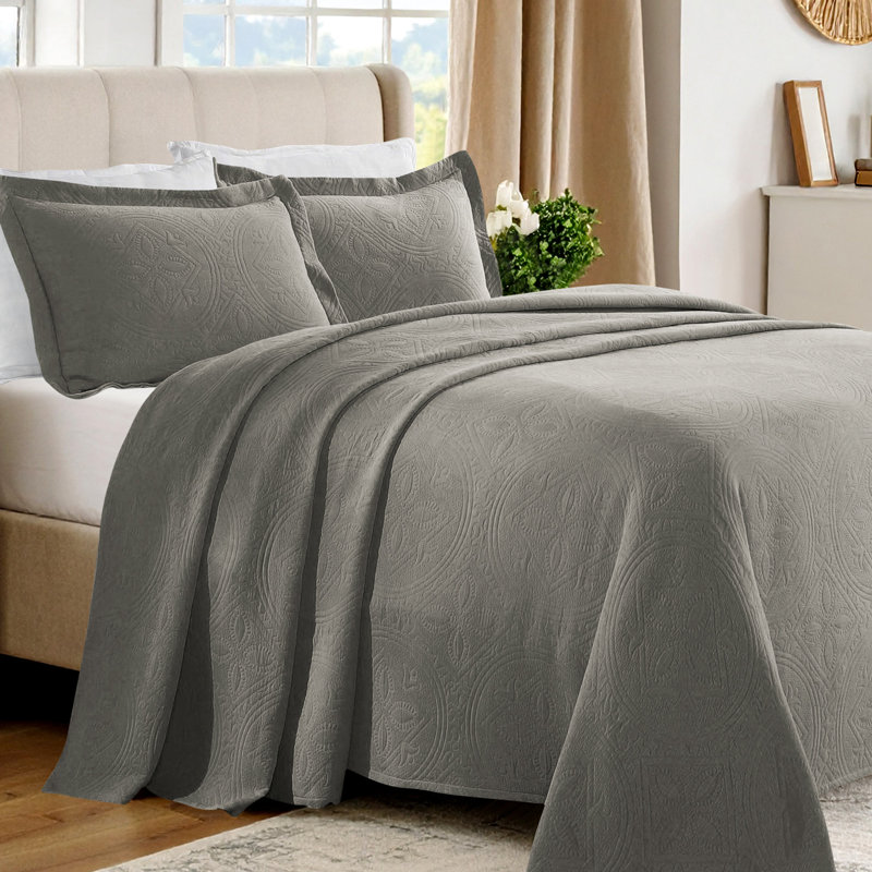 Ensemble de couvre-lit matelassé 100% coton Blue Nile Mills - jacquard Celtic Circle surdimensionné, Gris anthracite