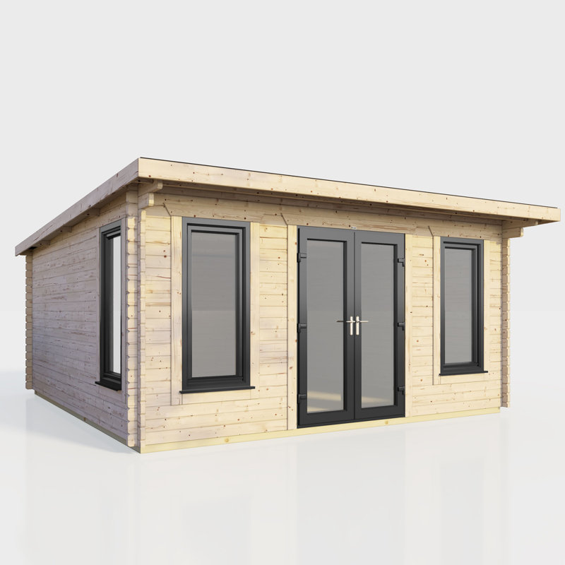 Powersheds 16 x 14ft Pent Log Cabin, Doors Central - 44mm