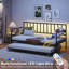 Lit de jour simple avec lit gigogne peu encombrant, structure de lit en métal noir, garantie de durabilité à long terme, espace de rangement inférieur, convient à différents styles de pièce, étapes d'assemblage rapide et fiable, s'adapte à la tradition