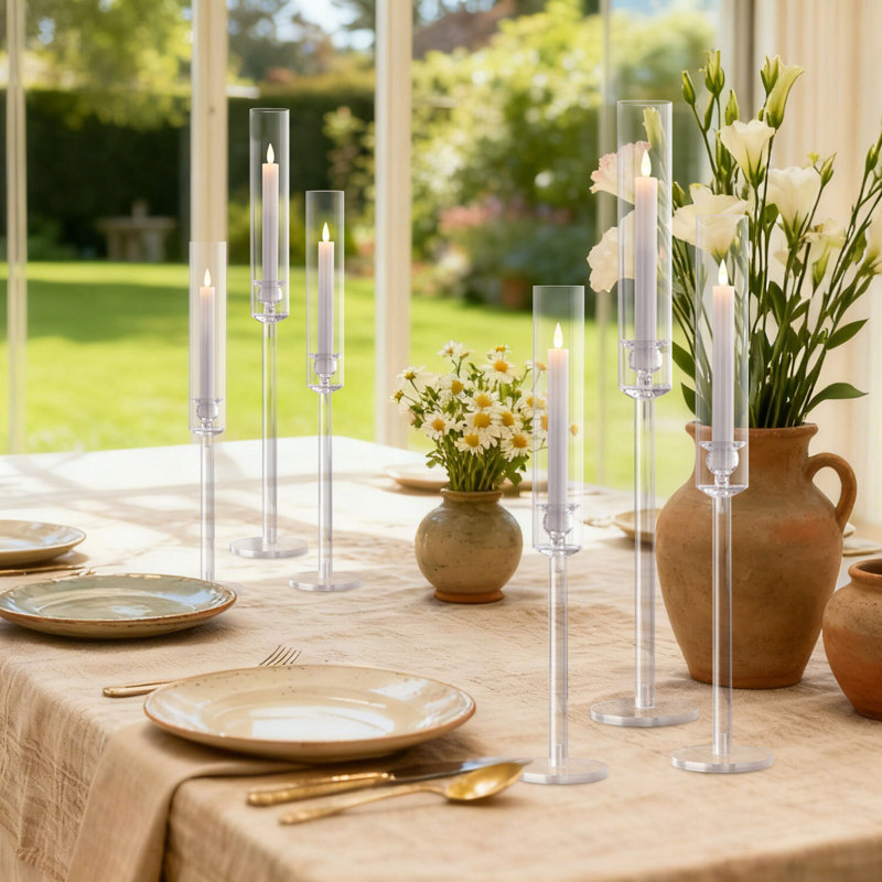 6Pcs Taper Candle Holder Acrylic Candlestick Holder Clear Set For Table Centerpiece, 6